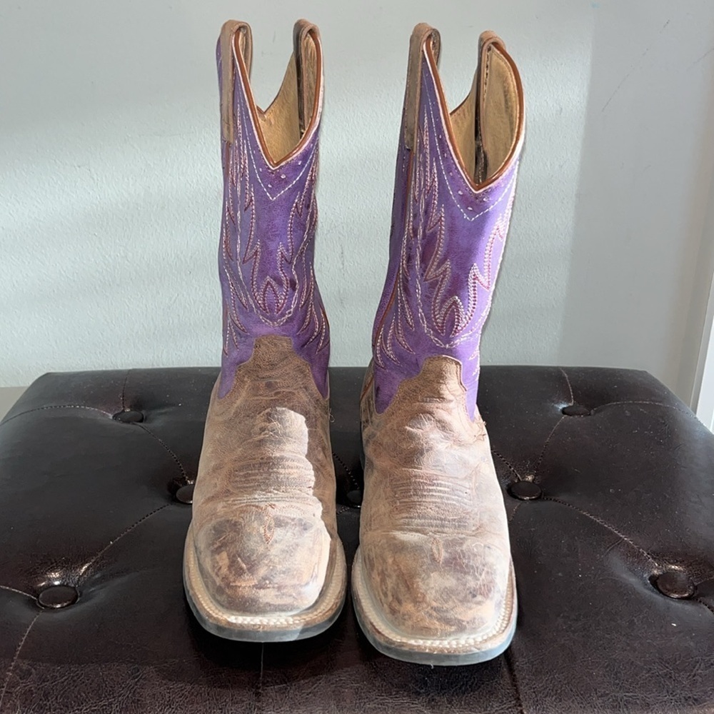 Shyanne women purple burnish western cowgirl boots brown purple square toe 7M - Picture 7 of 13